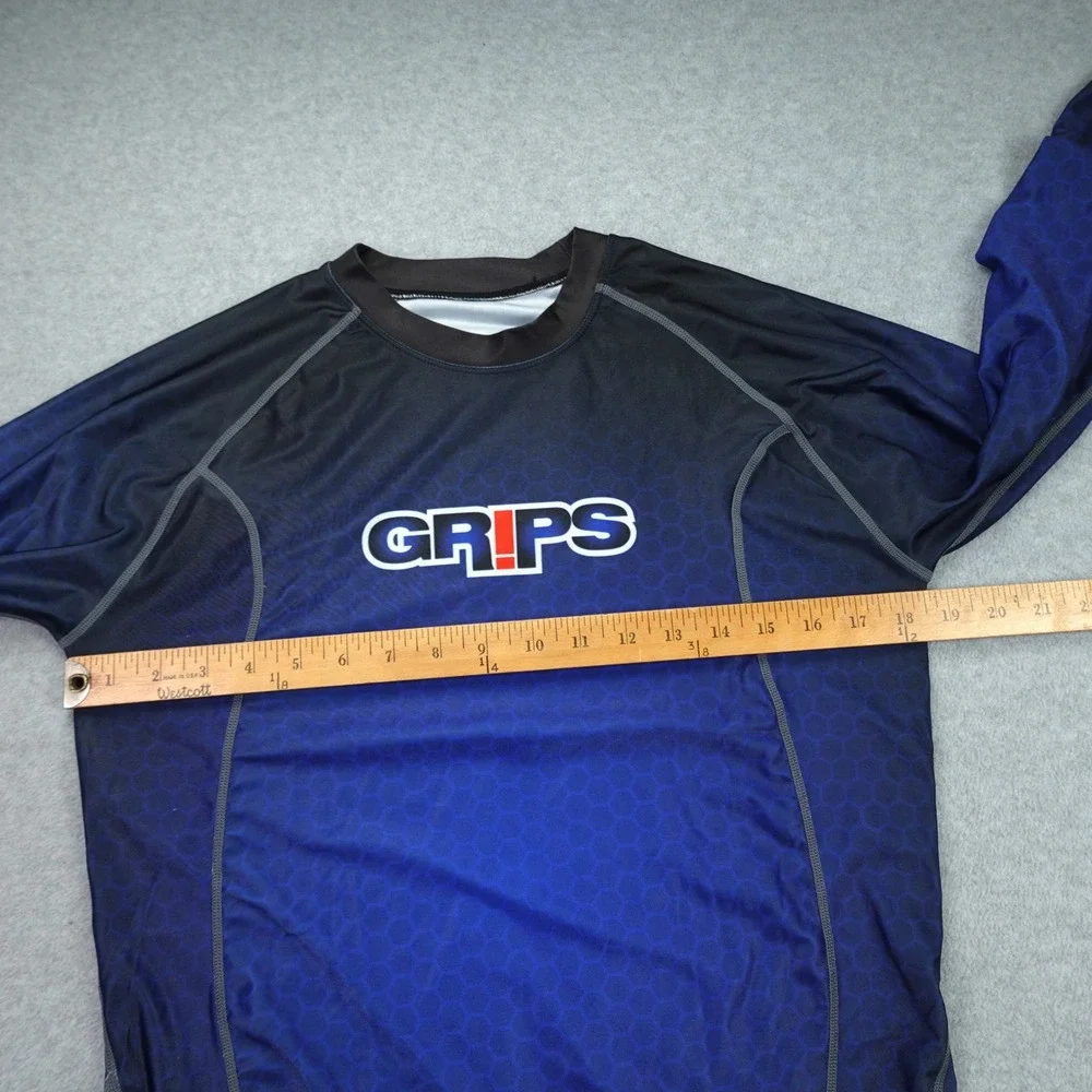 Grips Rash Guard Mens Small Blue Black Honeycomb Athletic‎ Compression Shirt BJJ